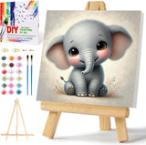 Mowana Paint by Numbers Kit for Adults Framed Canvas - with Wooden Easel, Baby Elephant Adults' Paint-by-Number Kits DIY Acrylic Oil Painting Kits Arts Crafts 7.8x7.8inch Mowana
