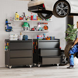 SUXXAN Metal Storage Cabinet with 3 Drawer and 4 Hooks,35.4" H Top Workbench Mobile Tool Chests Garage Cabinets with 4 Wheels,Tool Cabinets for Home,Office,Shop SUXXAN