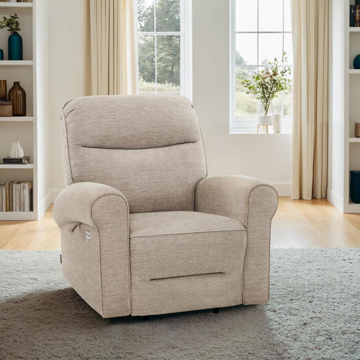 MCombo Dual Motor Power Lift Recliner Chair with Massage and Heat for Elderly, USB Ports, Lay Flat, Fabric 7666 (Beige) MCombo