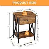 VECELO Nightstand, Bedside End Tables with Charging Station, USB Ports, Drawer Shelf, Night Stand for Bedroom Living Room 2-Pack, Brown VECELO