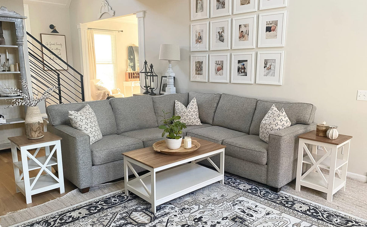 PHI VILLA Farmhouse Coffee Table for Living Room, White Coffee Tables with Storage Rustic Style Modern PHI VILLA