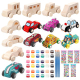WOWOSS 14 Pcs Wooden Cars to Paint, Unfinished Craft Toys for Students, Race Car Party Favors, With 3 Sets of Paint & 5 Car Sticker Sheets WOWOSS