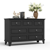 IDEALHOUSE 7 Drawer Dresser, Large Wooden Storage Chest of Drawers with Exquisite Metal Handles, 47" Wide Dresser TV Stand, Drawer Organizer for Bedroom, Living Room, Hallway, Entryway, Black IDEALHOUSE