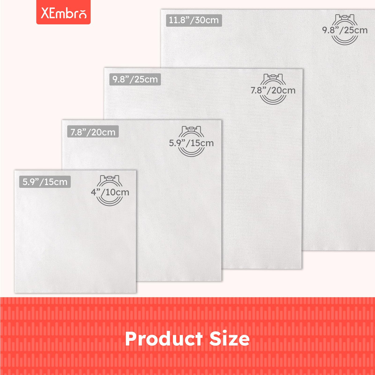 XEmbro 12 PCS White Embroidery Fabric, Pre-Cut Natural Cotton Embroidery Cloth Fabric, 4 Sizes Embroidery Cloth Squares for Embroidery Garment Craft (5.9 to 11.8inch) XEmbro