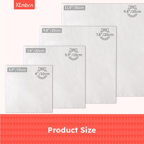 XEmbro 12 PCS White Embroidery Fabric, Pre-Cut Natural Cotton Embroidery Cloth Fabric, 4 Sizes Embroidery Cloth Squares for Embroidery Garment Craft (5.9 to 11.8inch) XEmbro