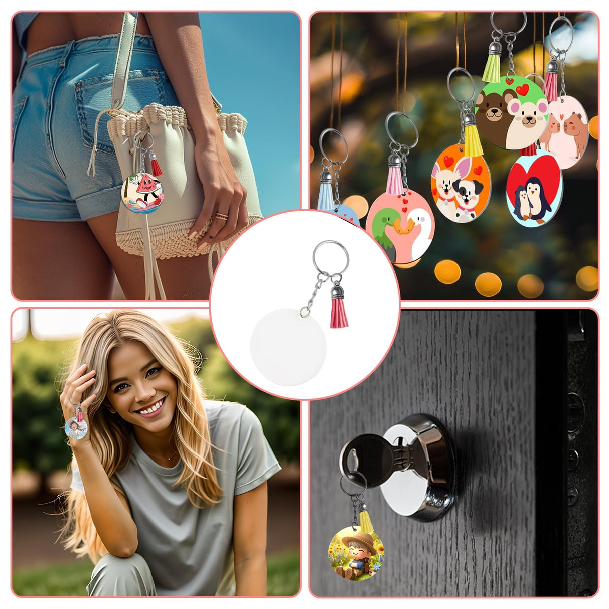 RAINFLOW 120PCS Sublimation Keychain Blanks - 30PCS Acrylic Keychain Blanks for Vinyl with 30pcs Keychain Rings,30pcs Jump Rings,30pcs Silver Tassels for Craft and DIY RAINFLOW