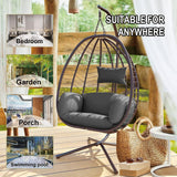 Kullavik Outdoor Hanging Egg Chair with Stand,Indoor Swinging Chair Patio Wicker Hammock Egg Chair with Thicken Padded Cushions,Indoor 350lbs Capacity forBalcony Living Room Bedroom(Grey) Kullavik