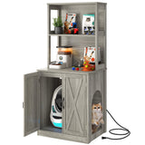 DWVO Large Hidden Litter Box Furniture with Shelves and Charging Station, Wooden Enclosure for Self-Cleaning Litter Boxes, Grey DWVO