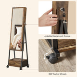 SONGMICS Jewelry Cabinet Floor Standing, Lockable Jewelry Organizer with High Full-Length Mirror, Bottom Drawer, Shelf, Wheels, Jewelry Armoire, Gift Idea, Rustic Brown and Black UJJC004X01 SONGMICS