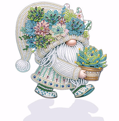 Tabletop Diamond Art Kits for Adults - Succulents Gnome Diamond Painting Figurines Ornaments, DIY Diamond Art Statues Diamond Dots Sculpture Special Shaped Paintings with Diamonds Gem Art and Crafts