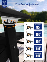 YEFU Adirondack Chair with Ottoman, Adjustable Backrest Adirondack Chairs, Folding Outdoor Fire Pit Chair with 2 Cup-Holders, Weather Resistant for Patio Lawn Outside Garden Pool, 380lbs (Black) YEFU