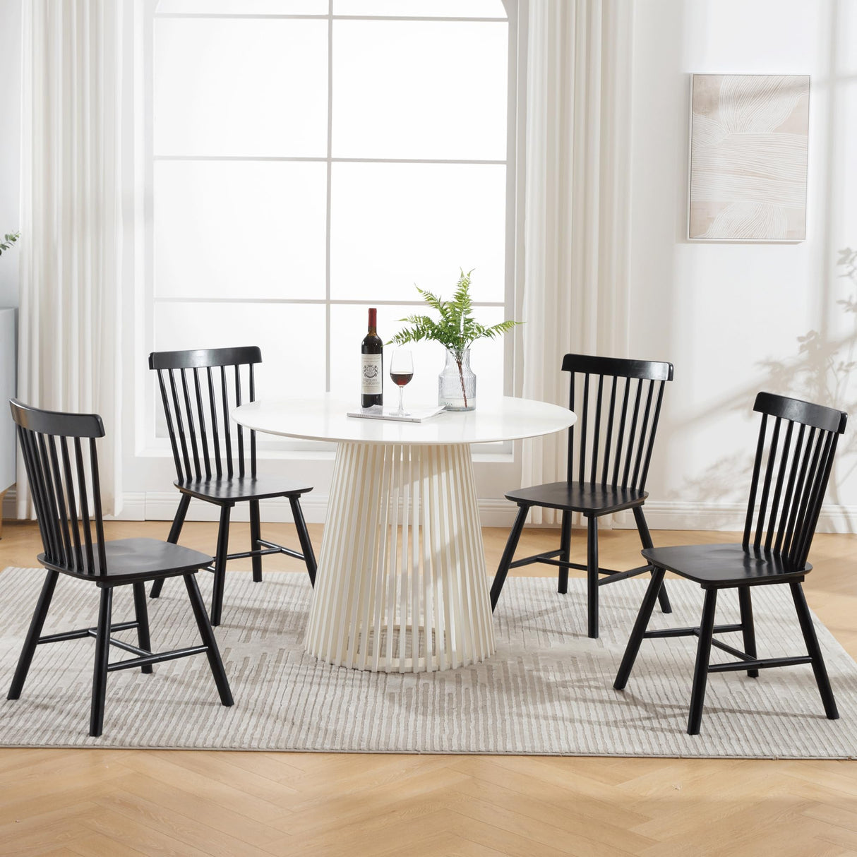 DM Furniture Windsor Dining Chairs Set of 6 Armless Dining Room Chair with Spindle Back,Farmhouse Side Chair,Solid Wood French Country Kitchen Chairs for Home/Restaurant/Patio, Black DM Furniture