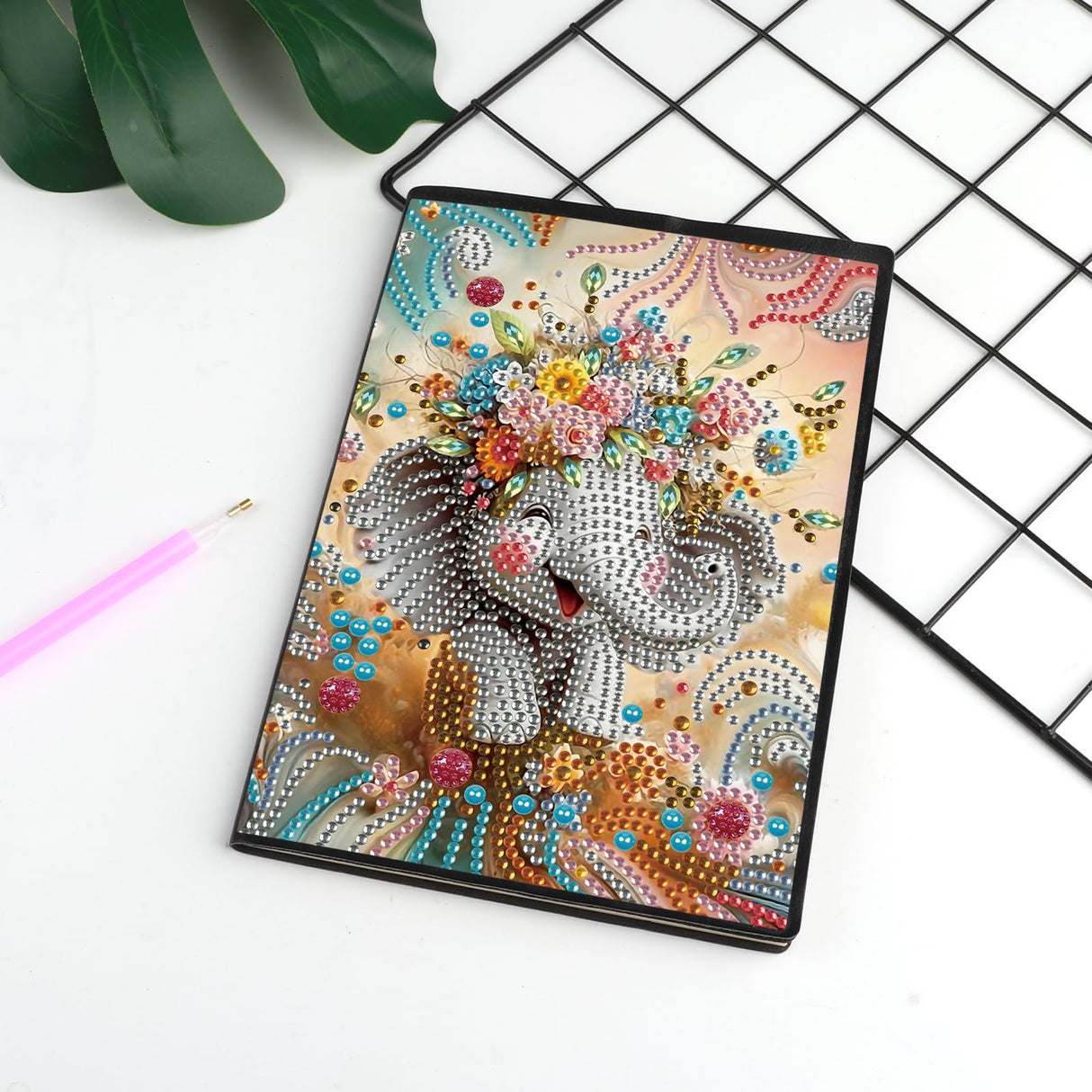 DCIDBEI Diamond Painting Notebook A5 Blank Diamond Art Notebooks Diamond Painting Elephant Flower Anime Notebook Writing Hardcover Diary Sketchbook Diamond Painting Note Book Christmas DCIDBEI