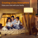 LEPOWER Wood Tripod Floor Lamp, Mid Century Standing Lamp for Living Room, Flaxen Lamp Shade, Modern Design Standing Lamp with E26 Lamp Base, Tall Floor Lamp for Bedroom, Study Room and Office Brown LEPOWER