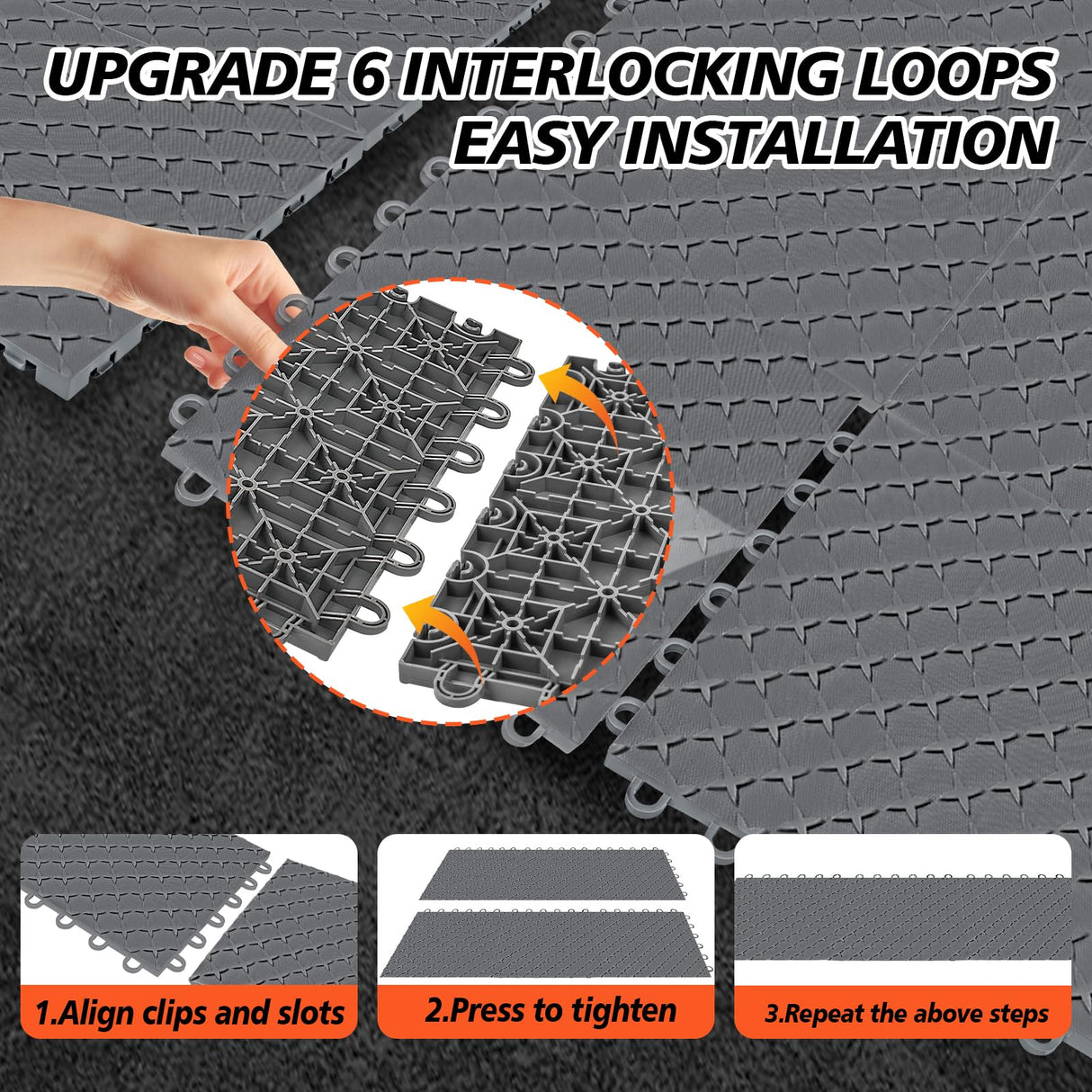 Garage Floor Tiles, 48 Pack 12" x 12" Interlocking Flooring Tile, Non-Slip Diamond Plate Floor Covering for Garages, Warehouse, Basements, Gyms Grey laapee
