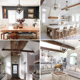 16.14" 4-Light Farmhouse Wood Chandelier, Rustic Orb Pendant Lighting Fixture with Adjustable Chain, Vintage Ceiling Hanging Lights for Foyer Entryway Dining Room Kitchen Island, Handmade Oak Finish Neechicx