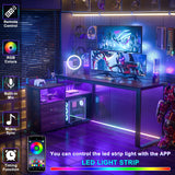 Homieasy L Shaped Desk with File Cabinet & Power Outlet, Reversible 55 Inch Large Corner Computer Desks with LED Strip, L-Shaped Computer Desk with Drawers and Storage Shelves, Espresso Homieasy