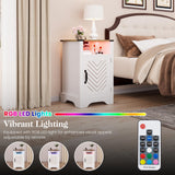 RoyalCraft Farmhouse Nightstand, White Night Stand with LED Lights and Charging Station, Bedside Table Set of 1 with Storage and Door, Wood End Table for Bedroom, Home Office, Antique White RoyalCraft