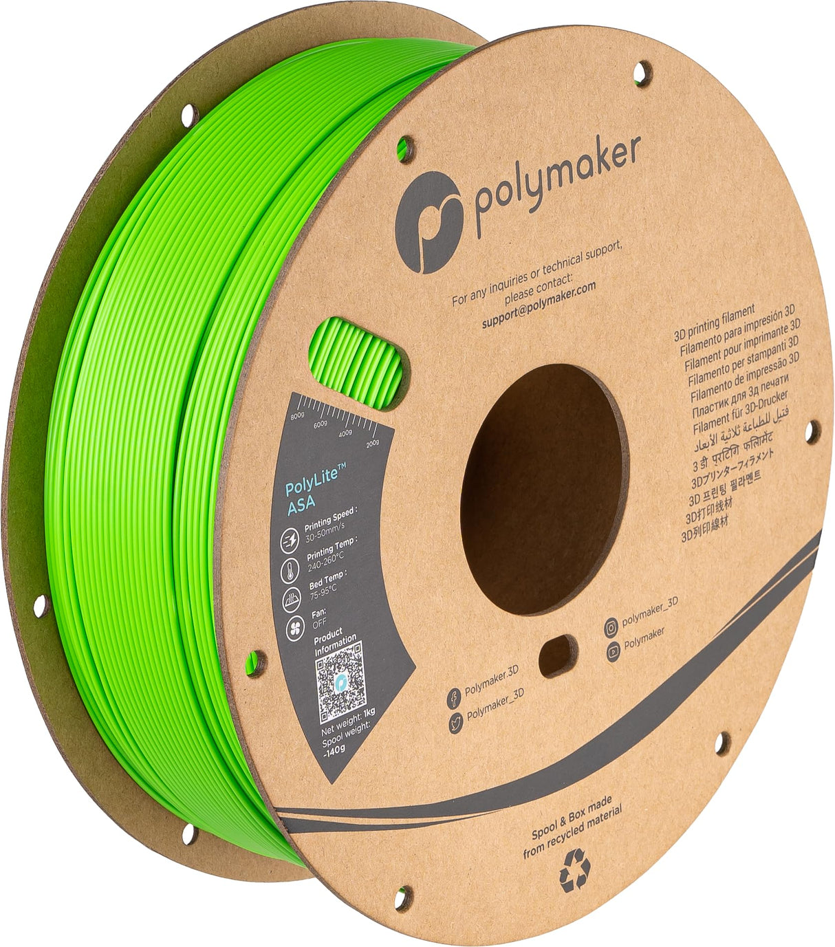 Polymaker ASA Filament 1.75mm Pop Green, 1kg ASA 3D Printing Filament, Heat & Weather Resistant - ASA 3D Printer Filament Perfect for Printing Outdoor Functional Parts POLYMAKER