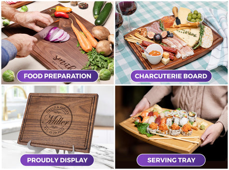 Straga Personalized Cutting Boards | Handmade Wood Engraved Charcuterie | Custom Wedding, Anniversary or Family Reunion Gift for Chef or Kitchen (Initial Design No.201) Straga