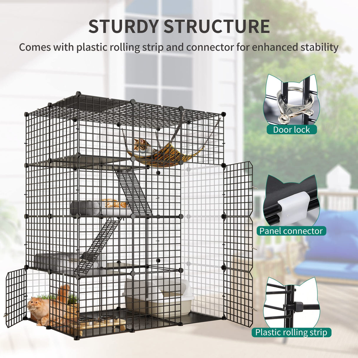 YITAHOME 4-Tier Indoor Cat Enclosure with Hammock - Large Metal Wire Playpen Kennel for 1-3 Cats YITAHOME