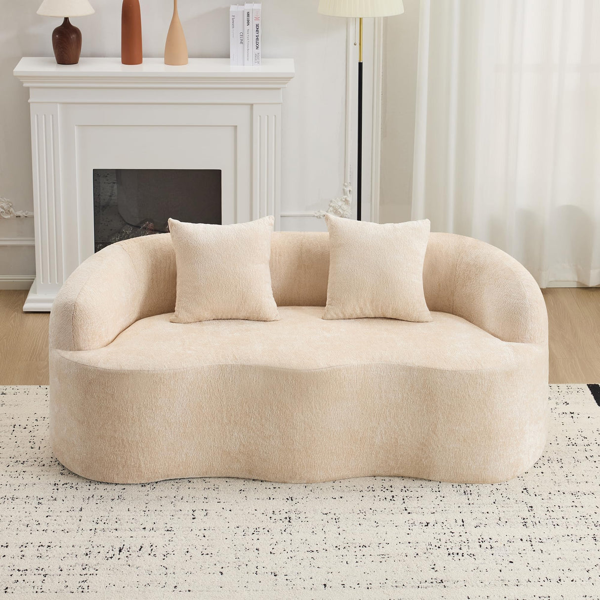 KEIKI 66.93" Cloud Sofa, Curved Loveseat Couch with Round Armrest, Compression Seat for Living Room, Guest, Bedroom, No Assembly Required, Beige KEIKI