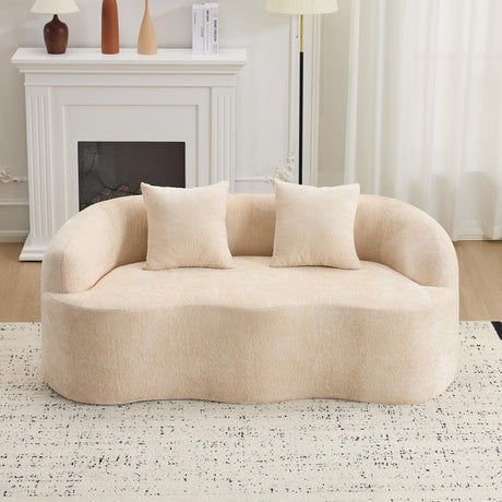 KEIKI 66.93" Cloud Sofa, Curved Loveseat Couch with Round Armrest, Compression Seat for Living Room, Guest, Bedroom, No Assembly Required, Beige KEIKI