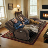 MCombo 64.6" Oversize Power Reclining Loveseat Sofa with Adjustable Headrest, Heat and Vibration, Fabric Electric Loveseat Recliner with USB Charge Ports for Living Room 6855 (Brown) MCombo