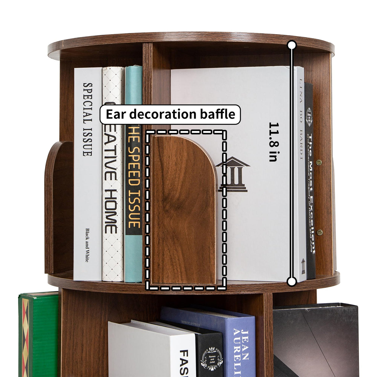 360-Degree Rotating Wooden Bookshelf Tower with Wheels and Storage Drawers DGYLHBJ