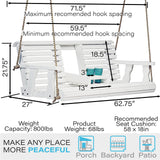 Porchgate Amish Heavy Duty 800 Lb Rollback Console Treated Porch Swing with Hanging Ropes (Semi-Solid White Stain) Porchgate
