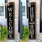 Outdoor Welcome Sign for Front Porch Standing Large 2 Sided 45"X9" Wooden Frame Tall Vertical Leaner Long Home Sweet Home Front Door Sign for Rustic Outside Farmhouse Modern Decor (Wood Black) Surfapans