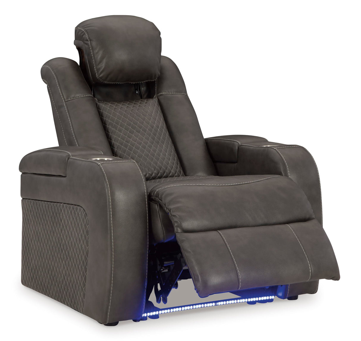 Signature Design by Ashley Fyne-Dyme Contemporary Power Recliner with Adjustable Headrest, Cup Holders and LED Lighting, Black & Gray Signature Design by Ashley