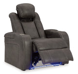Signature Design by Ashley Fyne-Dyme Contemporary Power Recliner with Adjustable Headrest, Cup Holders and LED Lighting, Black & Gray Signature Design by Ashley