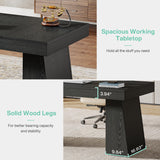 Tribesigns 55 Inches Executive Desk, Mid-Century Modern Home Office Desk with Double Trapezoid Base, Wood Computer Desk Business Workstation Desk Small Conference Table, Black Tribesigns
