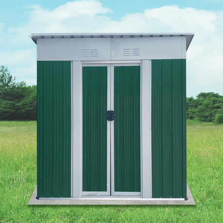 hoopoocolor 5FT x 3FT Metal Storage Shed – Green Outdoor Lean-to Shed, Galvanized Steel & Aluminum Alloy, Lockable Sliding Door for Garden Tools, Pet House, Pool Toys & More hoopoocolor
