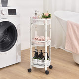 TOOLF 3-Tier Metal Storage Rolling Cart, Collapsible Utility Cart, No Assemble, Multifunction Serving Organizer Trolley with Lockable Wheels for Kitchen, Living Room, Bathroom,White TOOLF