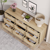 Angel Sar 59'' Boho 9 Drawer Dresser for Bedroom, Modern Rattan Dresser with Golden Handles, Sturdy Wood Legs & Anti-Tipping Design, Wood Closet Organizer Storage Cabinet with 9 Drawers Angel Sar