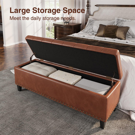 FiveWillowise Storage Bench, 51-Inch Large Storage Ottoman, 30 Gallons, Modern Faux Leather Ottoman with Storage, Rectangle Storage Ottoman Bench for Bedroom, Living Room, Entryway, Hallway, Brown FiveWillowise