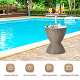 Tangkula Outdoor Cool Bar Table, Rattan Style Patio 8 Gallon Beer and Wine Cooler, All-Weather Ice Bucket w/Height Adjustable Top, Drainage Plug, 3-in-1 Cocktail Coffee Table for Party, Pool (Coffee) Tangkula