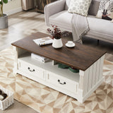 Minifeel 48'' Wood Coffee Table for Living Room, Farmhouse Coffee Table with Storage, Rustic Center Table for Living Room with 4 Drawers, Farmhouse & Industrial Cocktail Table for Home Minifeel