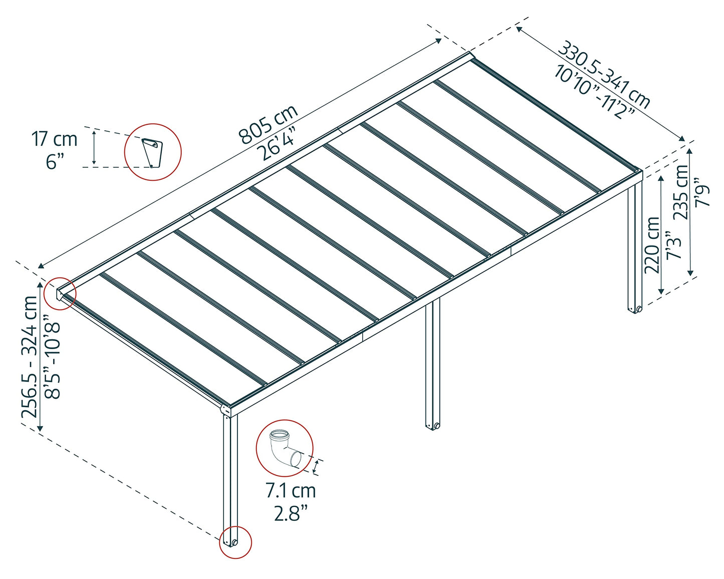 Palram - Canopia Stockholm 11x27 Patio Cover Outdoor Canopy, Gray DIY Kit Lean to Grill Gazebo Shade Canopy Covered Pergola Roof to Protect from Sun, Rain, Snow, UV Protected Polycarbonate Sh - WoodArtSupply