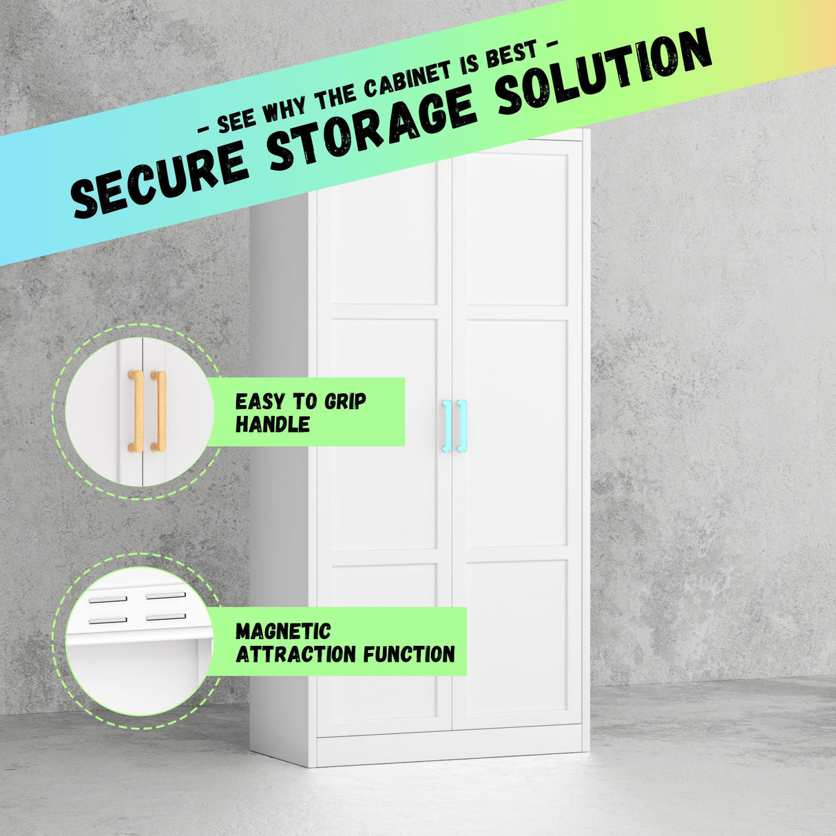 Bonusall Metal Wardrobe Cabinets with Single Rod and 2-Shelves, 70" Heavy-Duty Steel Clothing Storage Cabinets with 2 Doors, White Armoire Wardrobe Closet for Bedroom, Laundry Room or Living Room Bonusall