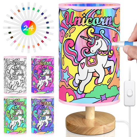 Unicorn Lamp for Kids, Birthday Gifts for Girls Ages 6 7 8 9 10 11 12 Year Old, Bedside Table Lamp for Bedroom, 3 Way Small Lamps for Nightstand, Paint You Own Unicorn Lamp Kit Toys, Art Supplies Toy JIGQGY