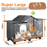 Texsens Large Cat House - Weatherproof Outdoor Cat Shelter with Roof Window- Insulated Elevated House for Stray/Barn Cats with Cozy Cushion - Ideal Waterproof Feral Cat House for Summer Texsens
