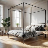 Nouva 14 Inch Metal Canopy Bed Frame Queen Size - Heavy Duty Metal Four Posters Bed Platform w/Headboard No Box Spring Needed, Slat Mattress Support,Noise Free, Black Nouva