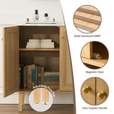 HoeuThien Oak Storage Cabinet Modern Freestanding Accent Cabinet Sideboard Buffet with Faux Marble Top & Adjustable Shelves Wooden Credenza for Dining Room, Living Room Entryway Natural HoeuThien