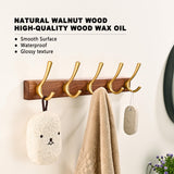 LECHYN 17.3" Small Walnut Wood Coat Rack Wall Mount with 5 Hooks, Heavy Duty Wooden Jacket Hanger Door Mounted for Decorative Entryway Bathroom Hanging Towel Backpack Purse Clothes Hat Key Gold LECHYN