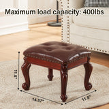 KUKEJCM Ottoman Foot Rest, Small Leather Footstool, Vintage Living Room Ottoman, Solid Wooden Shoe Stool, Dark Brown KUKEJCM