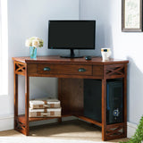 Leick Home 82431 Corner Computer Writing Desk with Drop Front Keyboard Drawer, Oak Leick Home