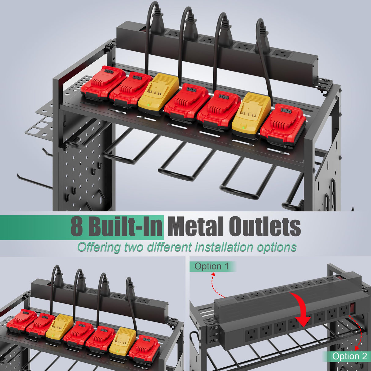 Power Tool Organizer Cart with Charging Station, Garage Rolling Storage with Drill Holder, Utility Rack for Cordless Tools, Battery & Screwdriver Shelf on Wheels, Tool Chest,Gifts for Dad Husband Sttoraboks